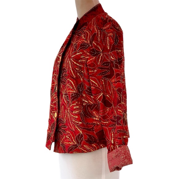 Draper’s & Damon’s Petites Red & Gold Embroidered Beaded Jacket Medium or Large - Picture 5 of 8